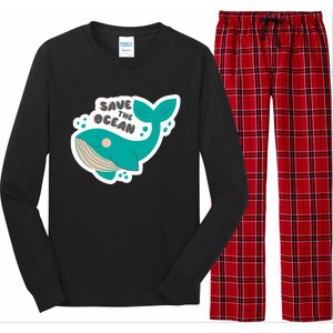 Save The Ocean Whale Illustration Great Gift Long Sleeve Pajama Set