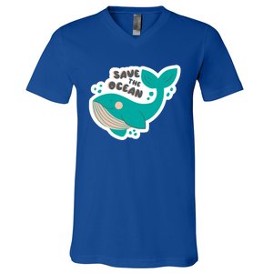 Save The Ocean Whale Illustration Great Gift V-Neck T-Shirt