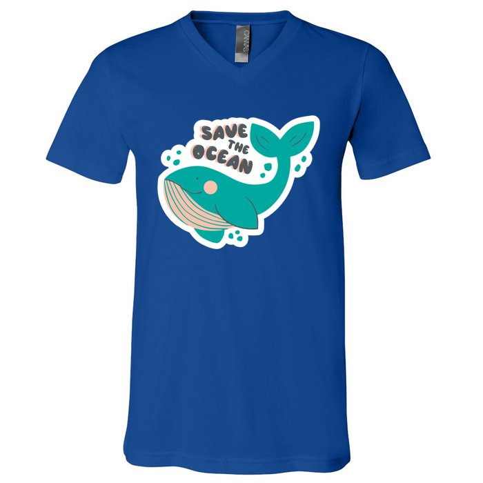 Save The Ocean Whale Illustration Great Gift V-Neck T-Shirt