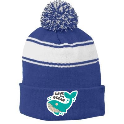 Save The Ocean Whale Illustration Great Gift Stripe Pom Pom Beanie