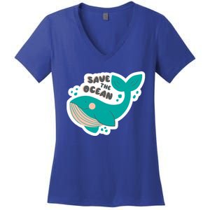 Save The Ocean Whale Illustration Great Gift Women's V-Neck T-Shirt