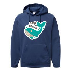 Save The Ocean Whale Illustration Great Gift Performance Fleece Hoodie