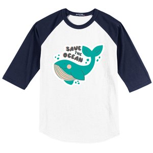 Save The Ocean Whale Illustration Great Gift Baseball Sleeve Shirt