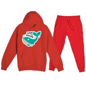 Save The Ocean Whale Illustration Great Gift Premium Hooded Sweatsuit Set