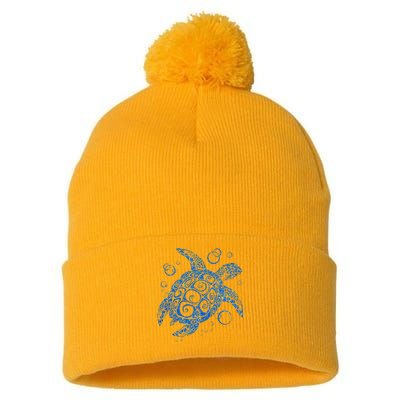 Sea Turtle Ocean Animals Pom Pom 12in Knit Beanie