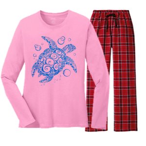 Sea Turtle Ocean Animals Women's Long Sleeve Flannel Pajama Set 