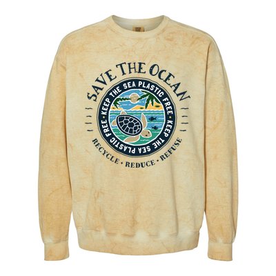 Save The Ocean Keep The Sea Plastic Free Turtle Scene Colorblast Crewneck Sweatshirt