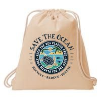 Save The Ocean Keep The Sea Plastic Free Turtle Scene Drawstring Bag