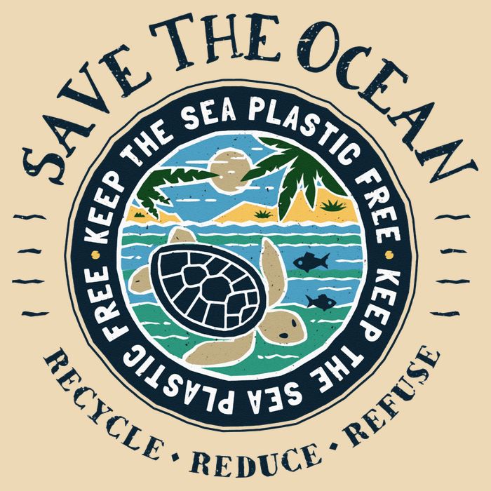 Save The Ocean Keep The Sea Plastic Free Turtle Scene Drawstring Bag