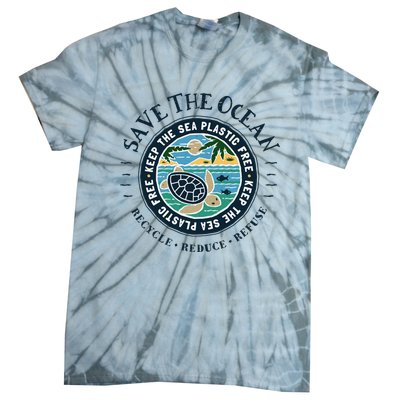 Save The Ocean Keep The Sea Plastic Free Turtle Scene Tie-Dye T-Shirt