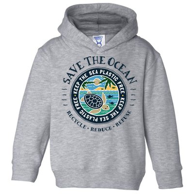 Save The Ocean Keep The Sea Plastic Free Turtle Scene Toddler Hoodie