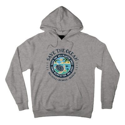 Save The Ocean Keep The Sea Plastic Free Turtle Scene Tall Hoodie