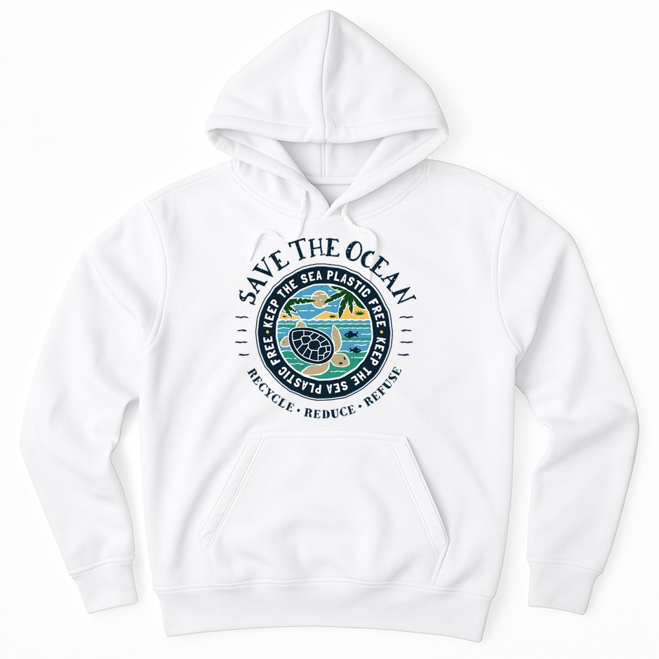 Save The Ocean Keep The Sea Plastic Free Turtle Scene Hoodie