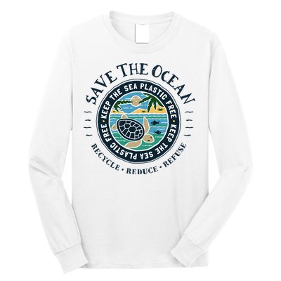 Save The Ocean Keep The Sea Plastic Free Turtle Scene Long Sleeve Shirt