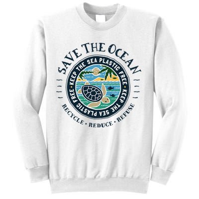 Save The Ocean Keep The Sea Plastic Free Turtle Scene Sweatshirt