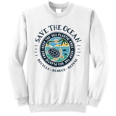 Save The Ocean Keep The Sea Plastic Free Turtle Scene Sweatshirt