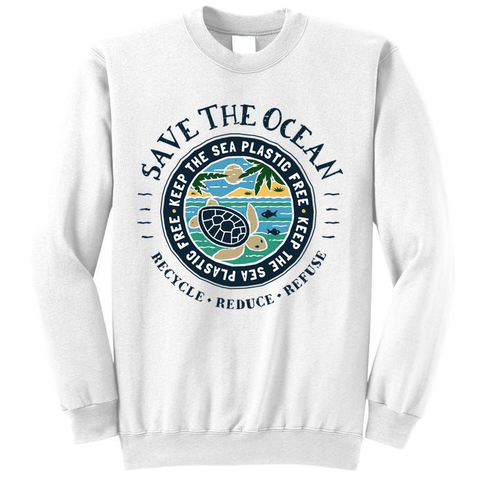 Save The Ocean Keep The Sea Plastic Free Turtle Scene Sweatshirt