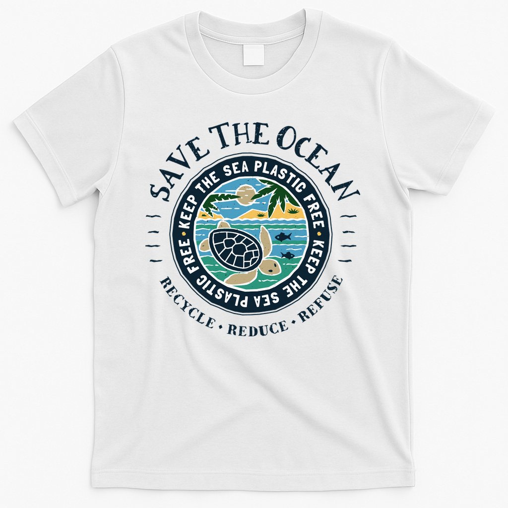 Save The Ocean Keep The Sea Plastic Free Turtle Scene T-Shirt