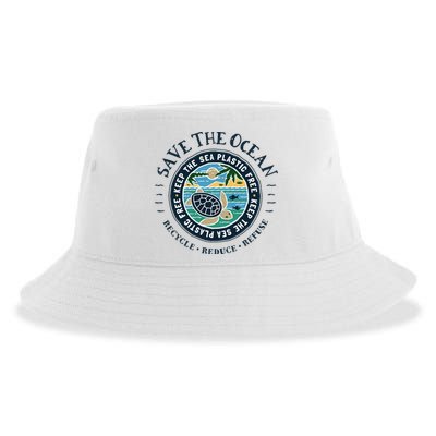 Save The Ocean Keep The Sea Plastic Free Turtle Scene Sustainable Bucket Hat