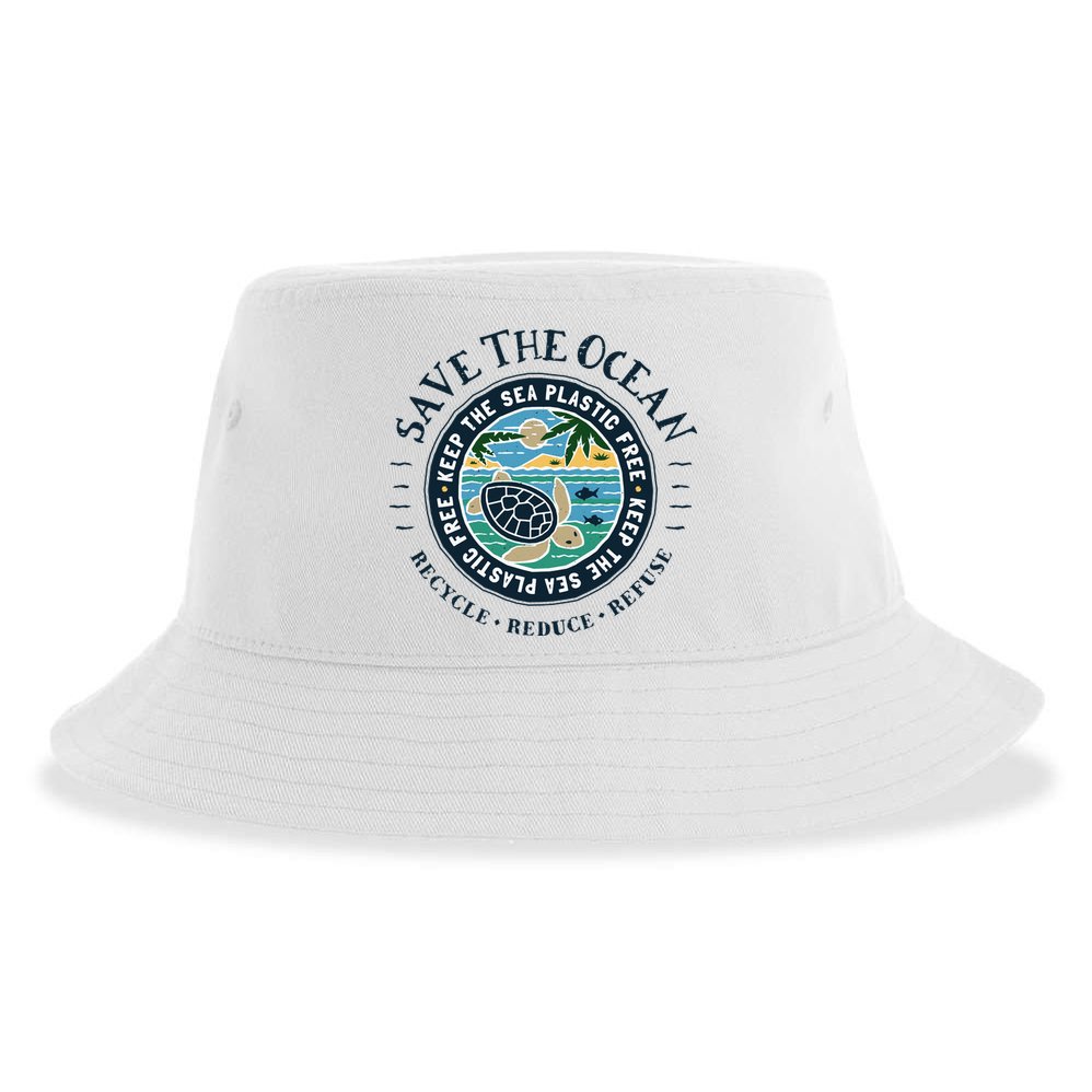 Save The Ocean Keep The Sea Plastic Free Turtle Scene Sustainable Bucket Hat