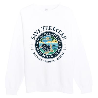 Save The Ocean Keep The Sea Plastic Free Turtle Scene Premium Crewneck Sweatshirt