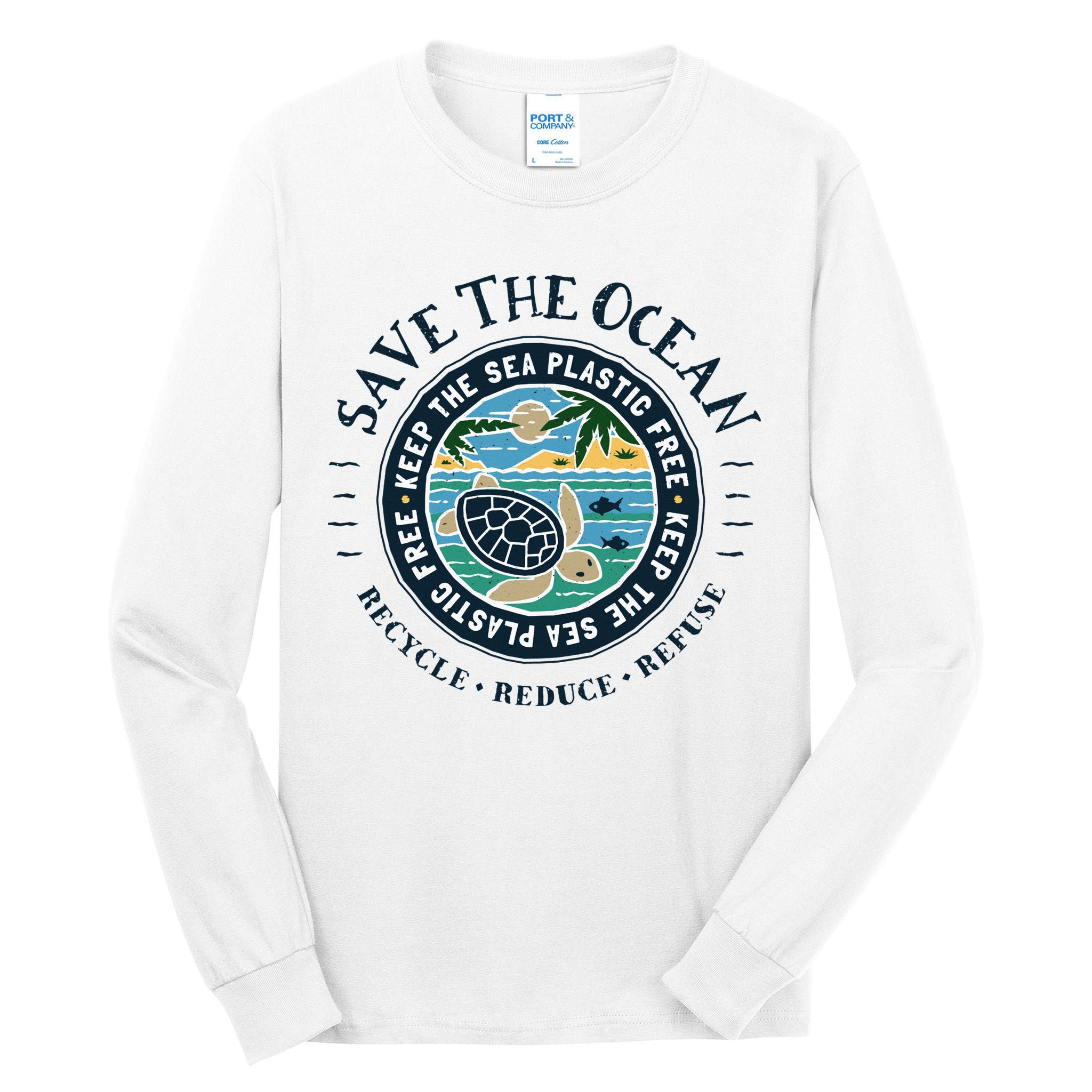 Save The Ocean Keep The Sea Plastic Free Turtle Scene Tall Long Sleeve T-Shirt