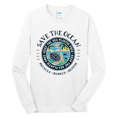 Save The Ocean Keep The Sea Plastic Free Turtle Scene Tall Long Sleeve T-Shirt