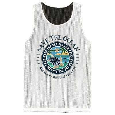 Save The Ocean Keep The Sea Plastic Free Turtle Scene Mesh Reversible Basketball Jersey Tank