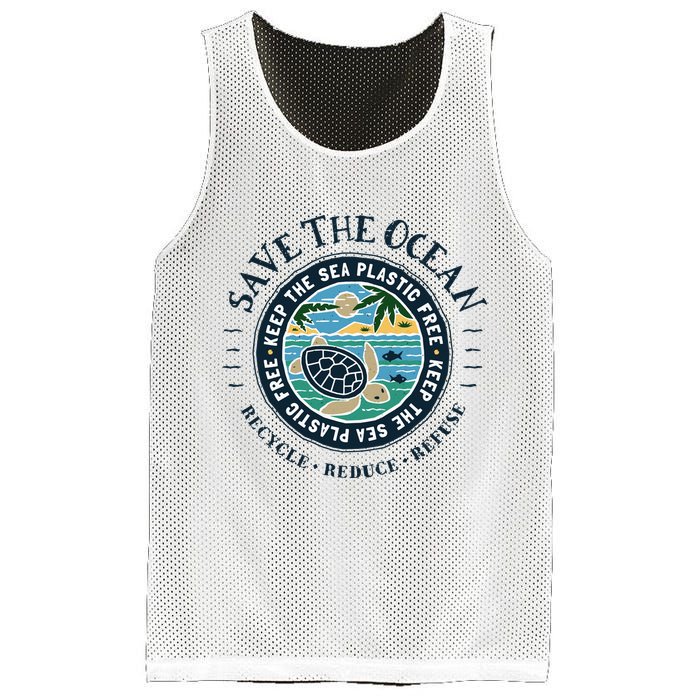 Save The Ocean Keep The Sea Plastic Free Turtle Scene Mesh Reversible Basketball Jersey Tank