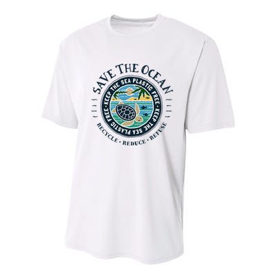 Save The Ocean Keep The Sea Plastic Free Turtle Scene Youth Performance Sprint T-Shirt