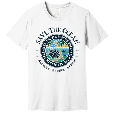 Save The Ocean Keep The Sea Plastic Free Turtle Scene Premium T-Shirt