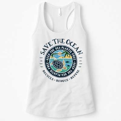 Save The Ocean Keep The Sea Plastic Free Turtle Scene Womens Tank Top