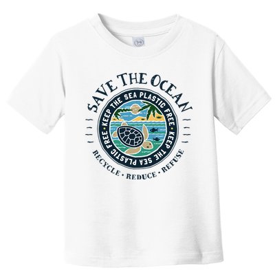 Save The Ocean Keep The Sea Plastic Free Turtle Scene Toddler T-Shirt