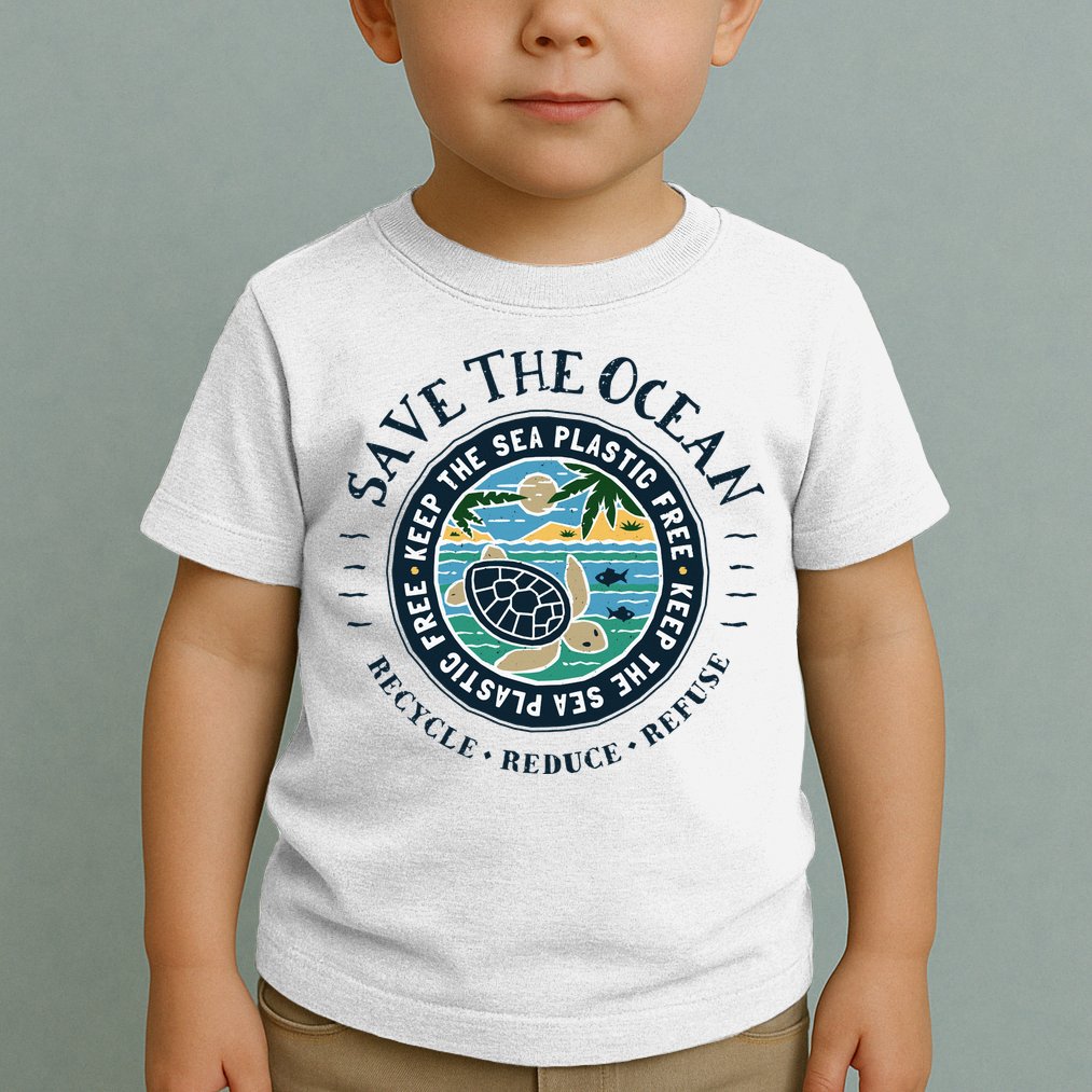 Save The Ocean Keep The Sea Plastic Free Turtle Scene Toddler T-Shirt