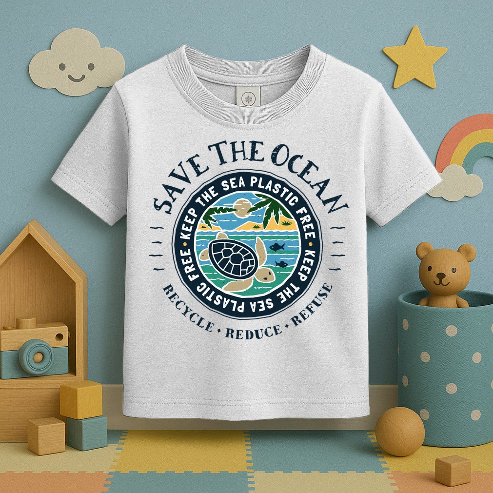 Save The Ocean Keep The Sea Plastic Free Turtle Scene Toddler T-Shirt