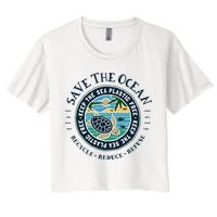Save The Ocean Keep The Sea Plastic Free Turtle Scene Women's Crop Top Tee