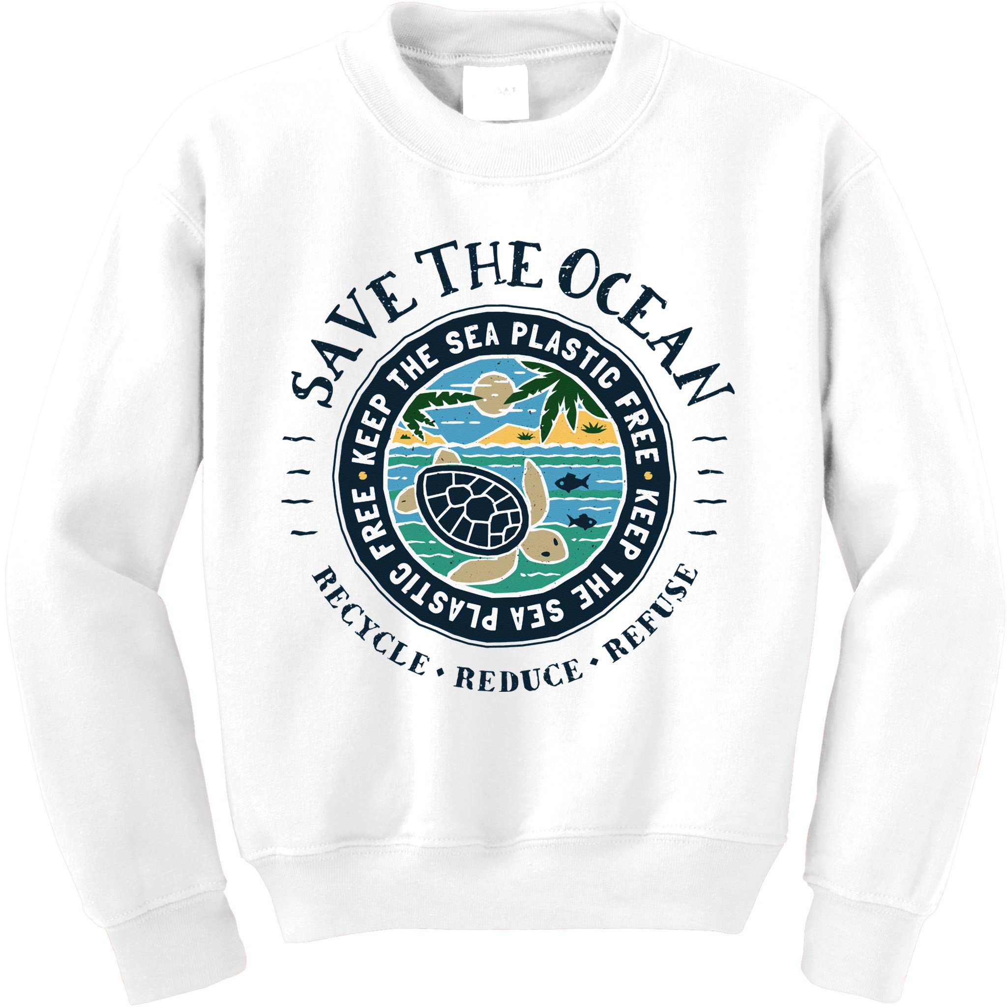 Save The Ocean Keep The Sea Plastic Free Turtle Scene Kids Sweatshirt