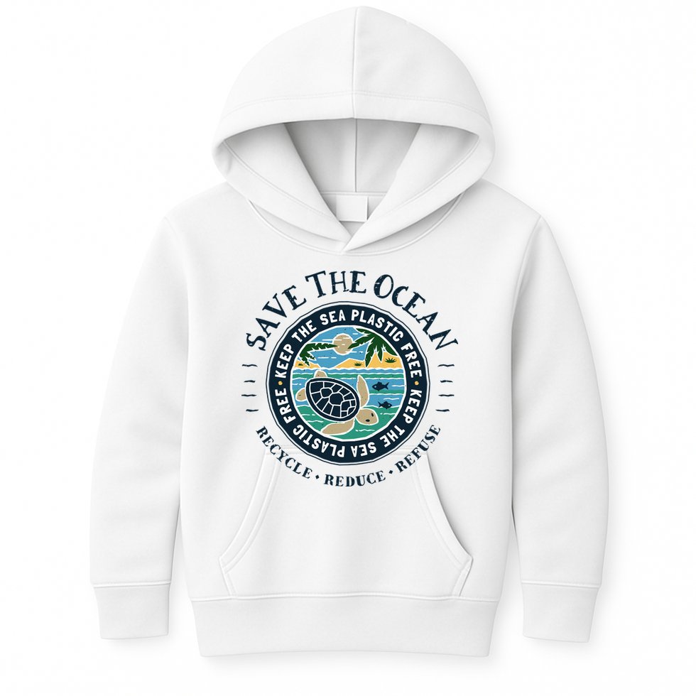Save The Ocean Keep The Sea Plastic Free Turtle Scene Kids Hoodie