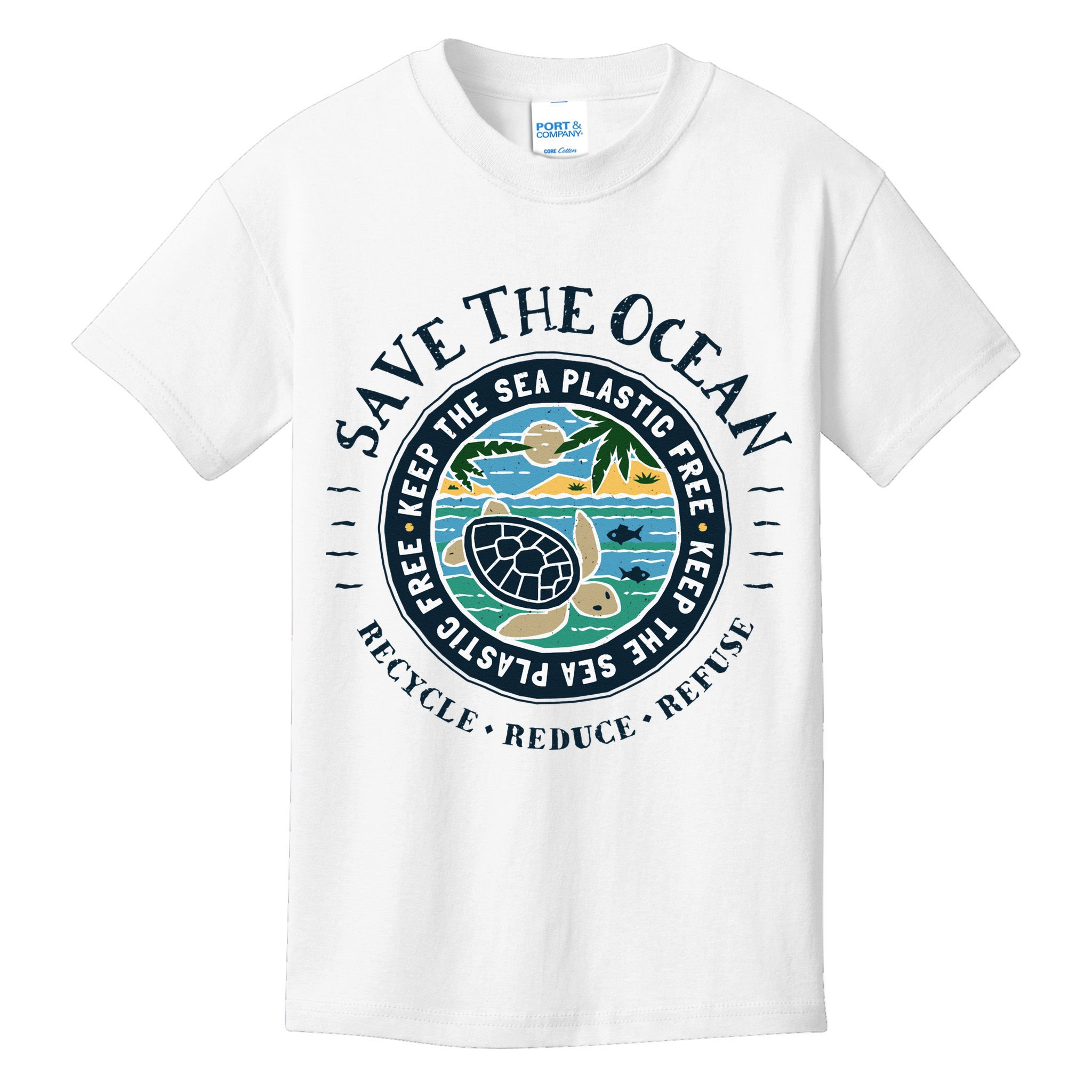 Save The Ocean Keep The Sea Plastic Free Turtle Scene Kids T-Shirt