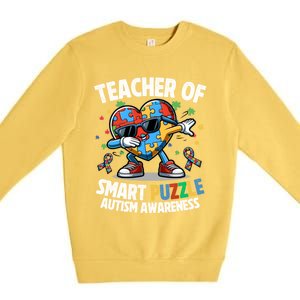 Sped Teacher Of Smart Puzzle Heart Dabbing Autism Awareness Gift Premium Crewneck Sweatshirt