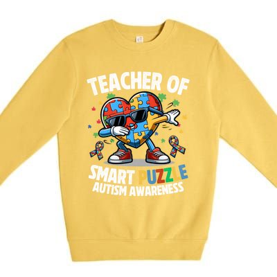 Sped Teacher Of Smart Puzzle Heart Dabbing Autism Awareness Gift Premium Crewneck Sweatshirt