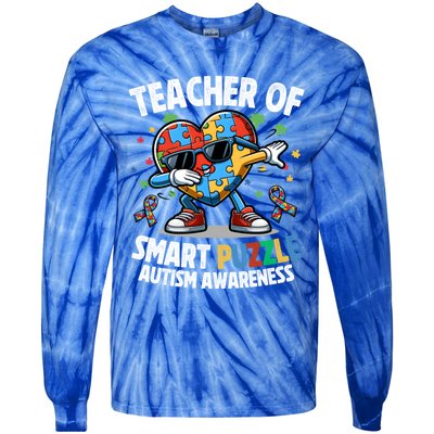 Sped Teacher Of Smart Puzzle Heart Dabbing Autism Awareness Gift Tie-Dye Long Sleeve Shirt