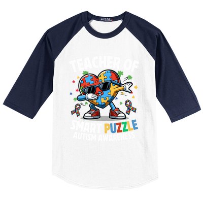 Sped Teacher Of Smart Puzzle Heart Dabbing Autism Awareness Gift Baseball Sleeve Shirt