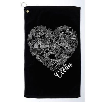 Save The Ocean Sea Love Heart Great Gift For Valentines Day Platinum Collection Golf Towel