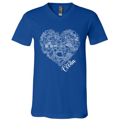 Save The Ocean Sea Love Heart Great Gift For Valentines Day V-Neck T-Shirt