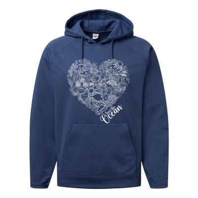 Save The Ocean Sea Love Heart Great Gift For Valentines Day Performance Fleece Hoodie