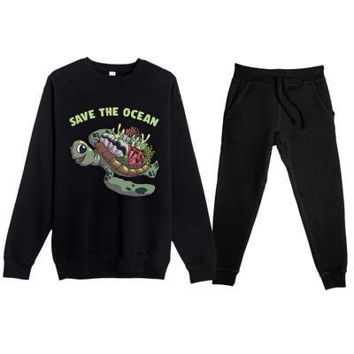 Save The Ocean Sea Turtle Coral Reef Marine Environtal Gift Premium Crewneck Sweatsuit Set