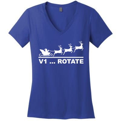 Santa Take Off Funny Pilot Airplane Christmas Gift Women's V-Neck T-Shirt