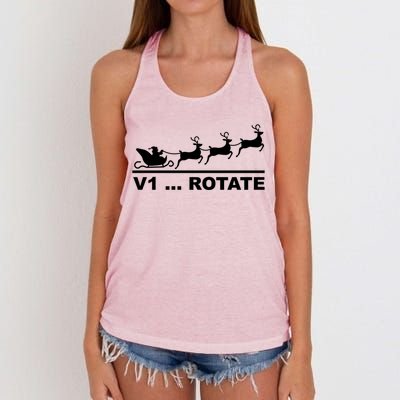 Santa Take Off Funny Pilot Airplane Christmas Gift Women's Knotted Racerback Tank