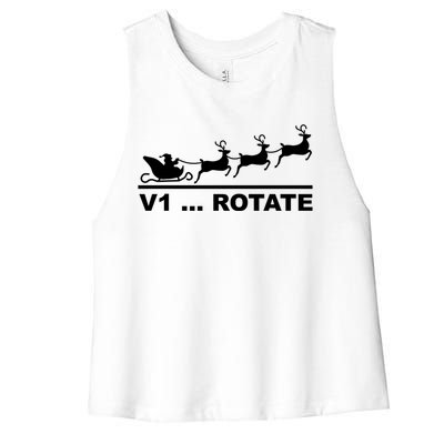 Santa Take Off Funny Pilot Airplane Christmas Gift Women's Racerback Cropped Tank